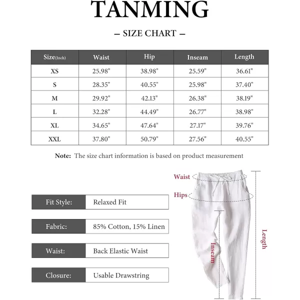 Tanming Linen Pants for Women Summer Casual High Waisted Drawstring White Beach Pant