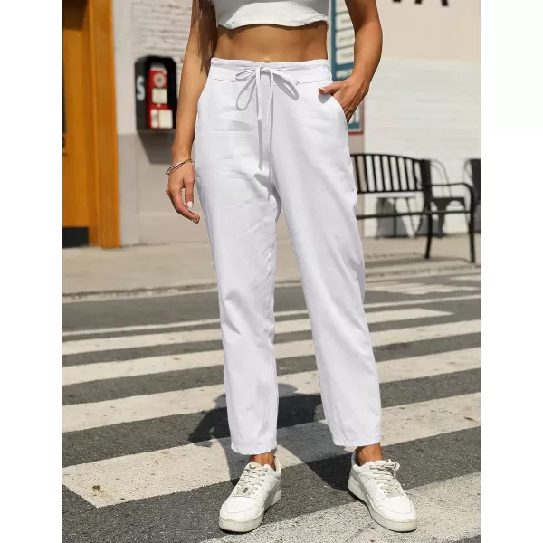 Tanming Linen Pants for Women Summer Casual High Waisted Drawstring White Beach Pant