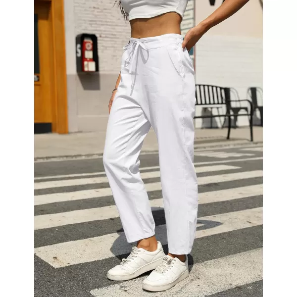 Tanming Linen Pants for Women Summer Casual High Waisted Drawstring White Beach Pant