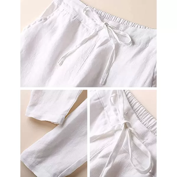 Tanming Linen Pants for Women Summer Casual High Waisted Drawstring White Beach Pant