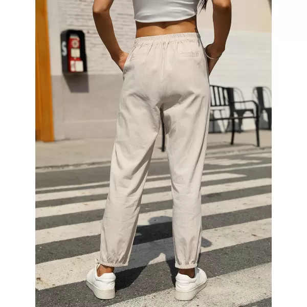 Tanming Linen Pants for Women Summer Casual High Waisted Drawstring White Beach Pant