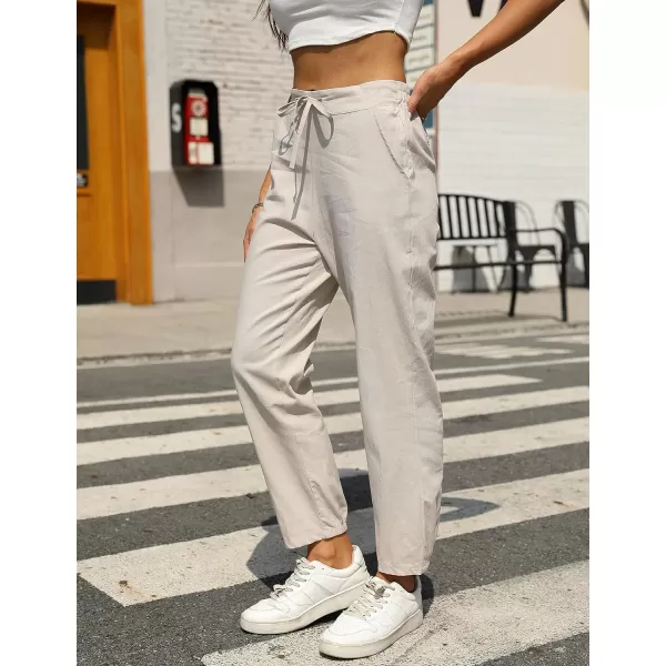 Tanming Linen Pants for Women Summer Casual High Waisted Drawstring White Beach Pant
