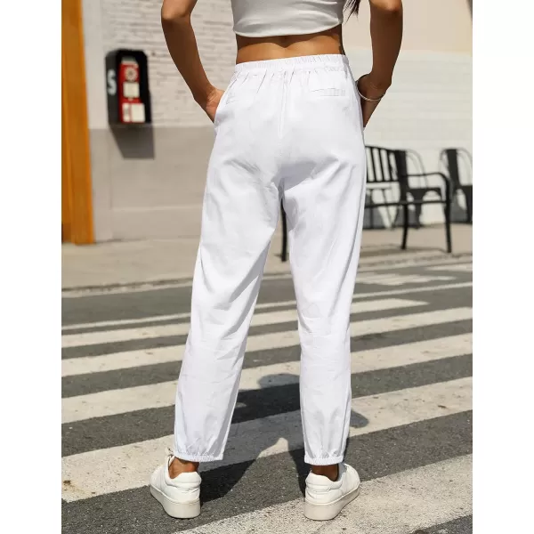 Tanming Linen Pants for Women Summer Casual High Waisted Drawstring White Beach Pant