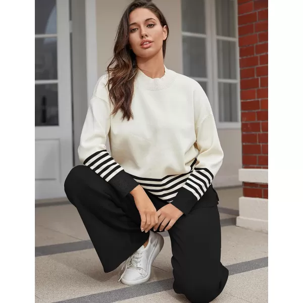 Tanming Women's Lounge Sets 2 Piece Outfits Knitted Pullover Sweater Tops Wide Leg Pants Tracksuit