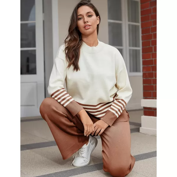 Tanming Women's Lounge Sets 2 Piece Outfits Knitted Pullover Sweater Tops Wide Leg Pants Tracksuit