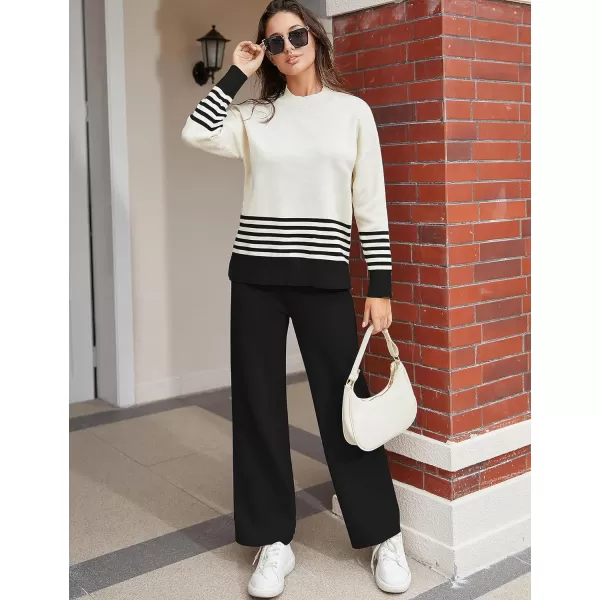 Tanming Women's Lounge Sets 2 Piece Outfits Knitted Pullover Sweater Tops Wide Leg Pants Tracksuit