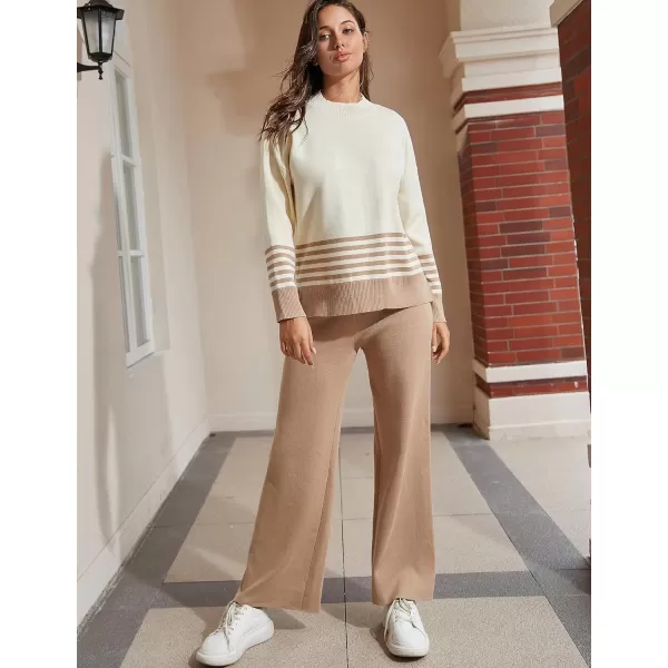 Tanming Women's Lounge Sets 2 Piece Outfits Knitted Pullover Sweater Tops Wide Leg Pants Tracksuit