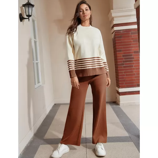 Tanming Women's Lounge Sets 2 Piece Outfits Knitted Pullover Sweater Tops Wide Leg Pants Tracksuit