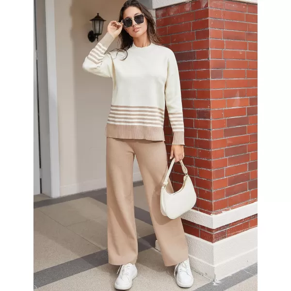 Tanming Women's Lounge Sets 2 Piece Outfits Knitted Pullover Sweater Tops Wide Leg Pants Tracksuit