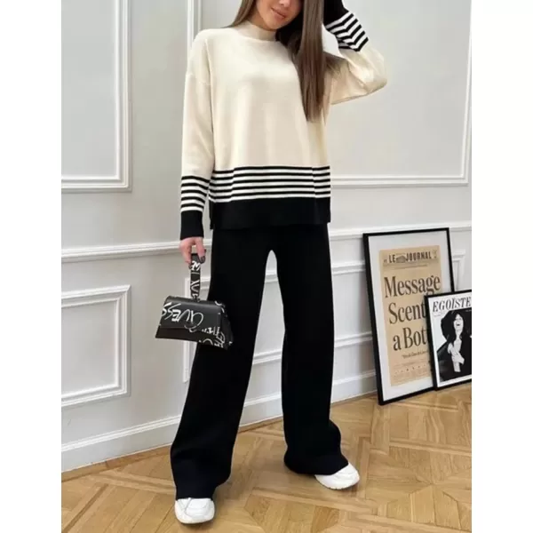 Tanming Women's Lounge Sets 2 Piece Outfits Knitted Pullover Sweater Tops Wide Leg Pants Tracksuit