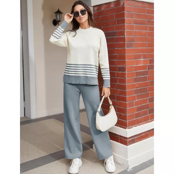 Tanming Women's Lounge Sets 2 Piece Outfits Knitted Pullover Sweater Tops Wide Leg Pants Tracksuit