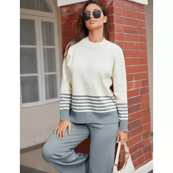 Tanming Women's Lounge Sets 2 Piece Outfits Knitted Pullover Sweater Tops Wide Leg Pants Tracksuit