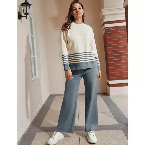 Tanming Women's Lounge Sets 2 Piece Outfits Knitted Pullover Sweater Tops Wide Leg Pants Tracksuit