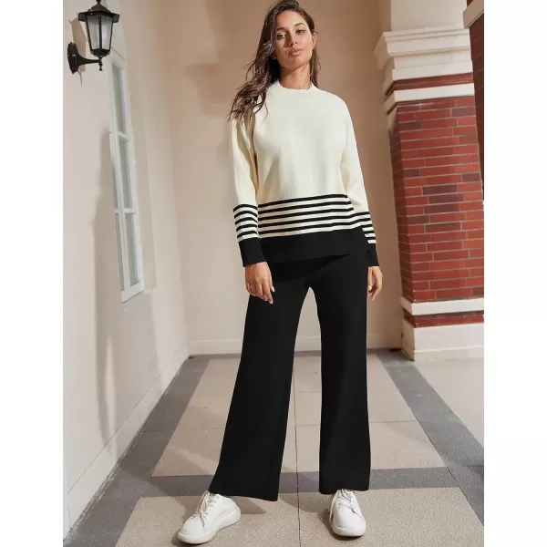 Tanming Women's Lounge Sets 2 Piece Outfits Knitted Pullover Sweater Tops Wide Leg Pants Tracksuit