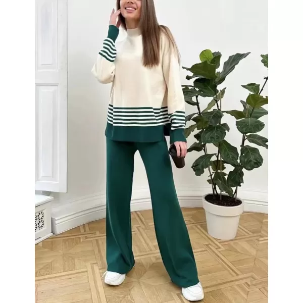 Tanming Women's Lounge Sets 2 Piece Outfits Knitted Pullover Sweater Tops Wide Leg Pants Tracksuit