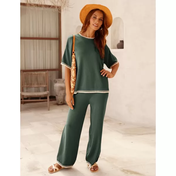 Tanming Womens Lounge Sets 2 Piece Outfits Short Sleeve Knitted Tops Wide Leg Pants Sweater Sets