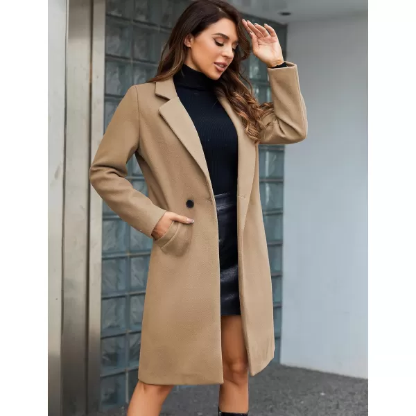 Tanming Women's Notch Lapel Double Breasted Wool Blend Mid Long Pea Trench Coat
