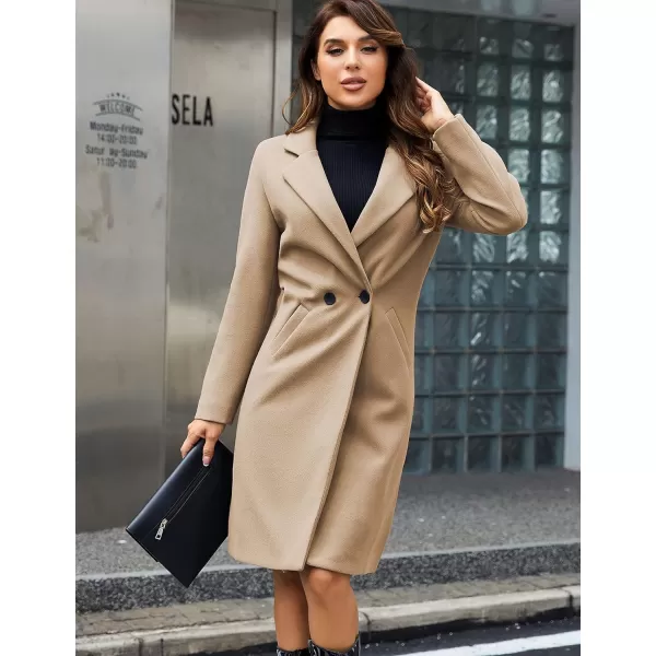 Tanming Women's Notch Lapel Double Breasted Wool Blend Mid Long Pea Trench Coat