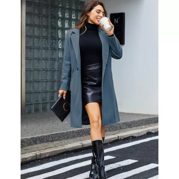 Tanming Women's Notch Lapel Double Breasted Wool Blend Mid Long Pea Trench Coat