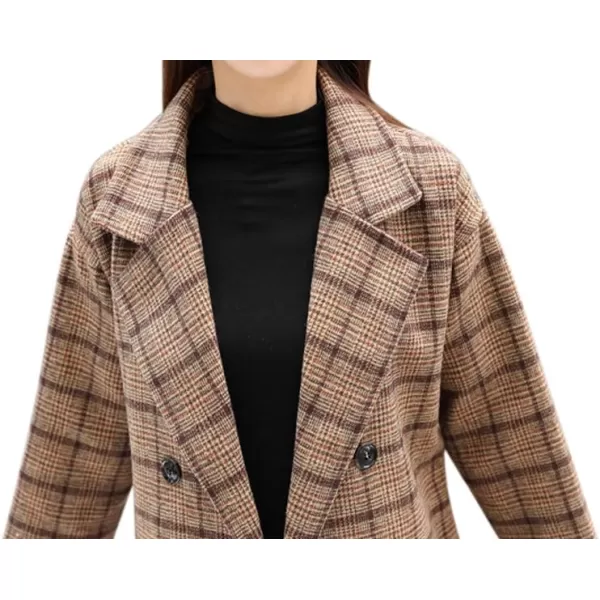 Tanming Women's Notch Lapel Double Breasted Wool Blend Mid Long Pea Trench Coat