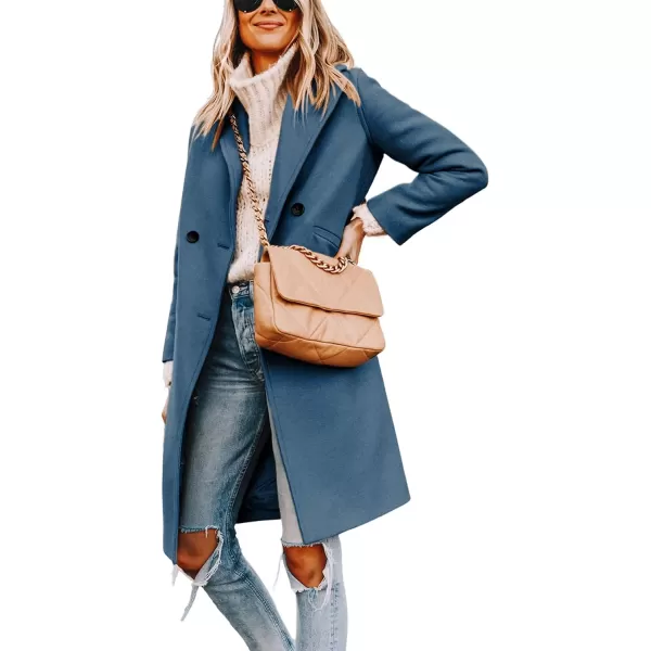 Tanming Women's Notch Lapel Double Breasted Wool Blend Mid Long Pea Trench Coat
