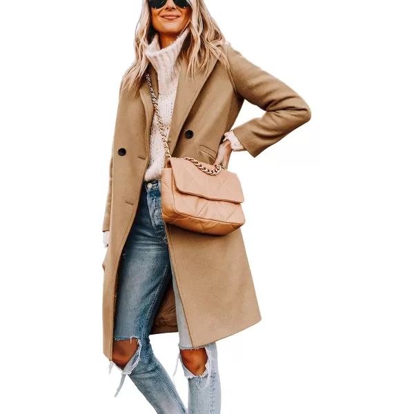 Tanming Women's Notch Lapel Double Breasted Wool Blend Mid Long Pea Trench Coat