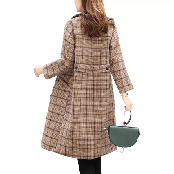 Tanming Women's Notch Lapel Double Breasted Wool Blend Mid Long Pea Trench Coat