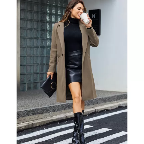 Tanming Women's Notch Lapel Double Breasted Wool Blend Mid Long Pea Trench Coat