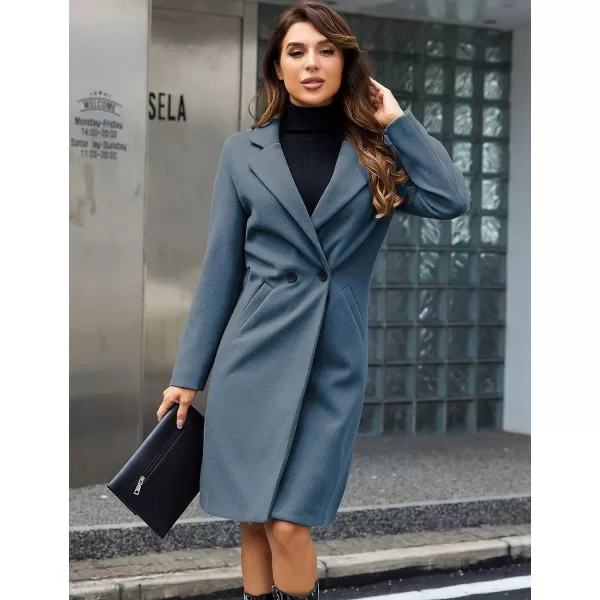Tanming Women's Notch Lapel Double Breasted Wool Blend Mid Long Pea Trench Coat