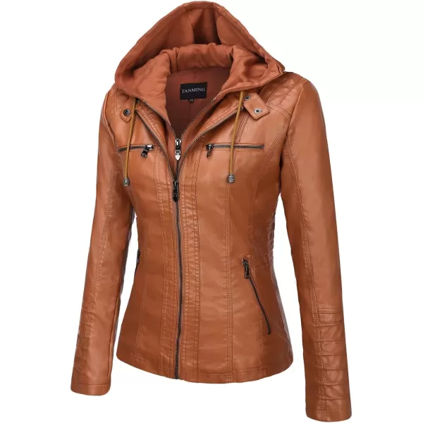 Tanming Women's Removable Hooded Faux Leather Jackets