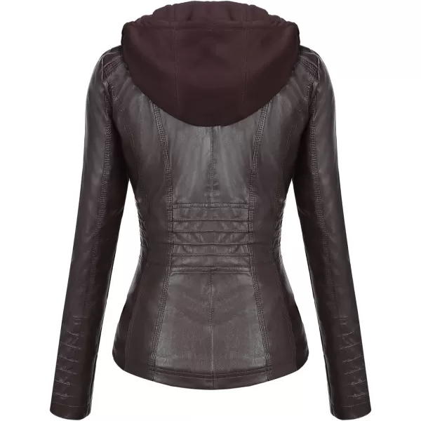 Tanming Women's Removable Hooded Faux Leather Jackets