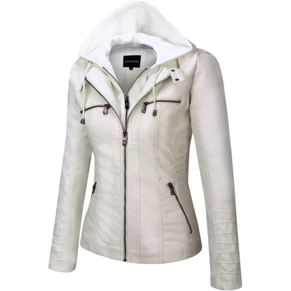 Tanming Women's Removable Hooded Faux Leather Jackets