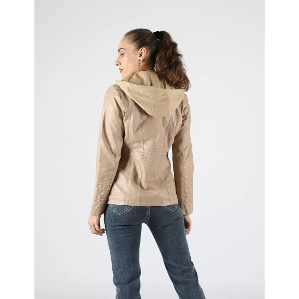 Tanming Women's Removable Hooded Faux Leather Jackets