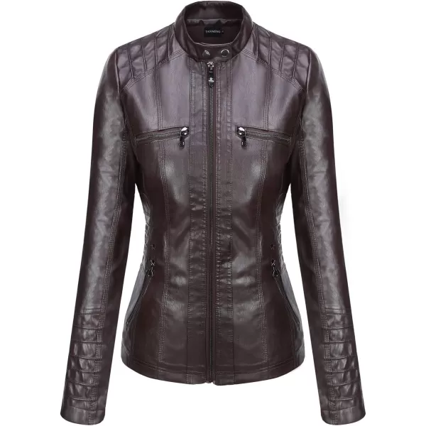 Tanming Women's Removable Hooded Faux Leather Jackets