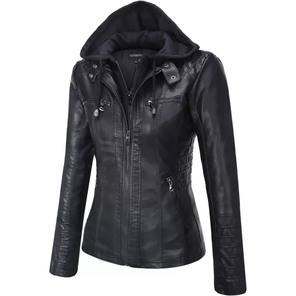 Tanming Women's Removable Hooded Faux Leather Jackets