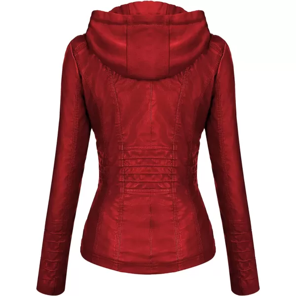Tanming Women's Removable Hooded Faux Leather Jackets