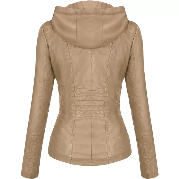 Tanming Women's Removable Hooded Faux Leather Jackets