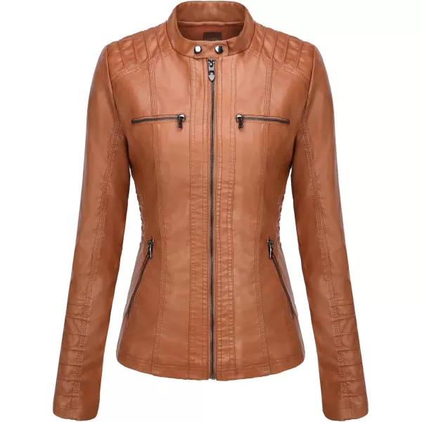 Tanming Women's Removable Hooded Faux Leather Jackets