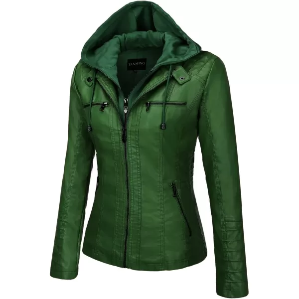 Tanming Women's Removable Hooded Faux Leather Jackets