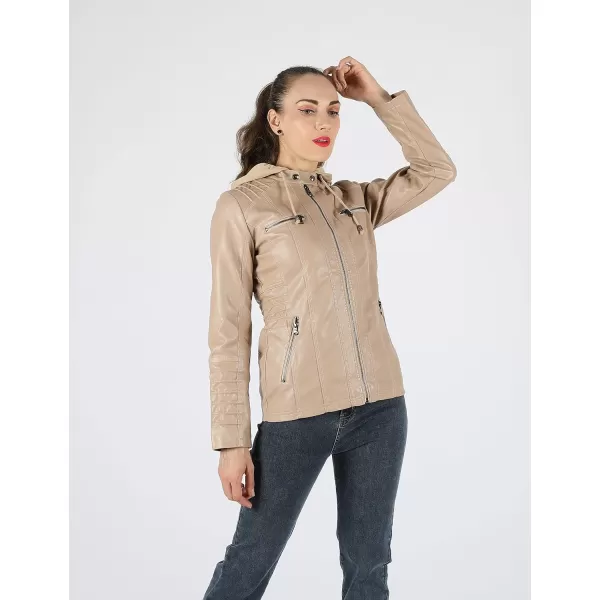Tanming Women's Removable Hooded Faux Leather Jackets