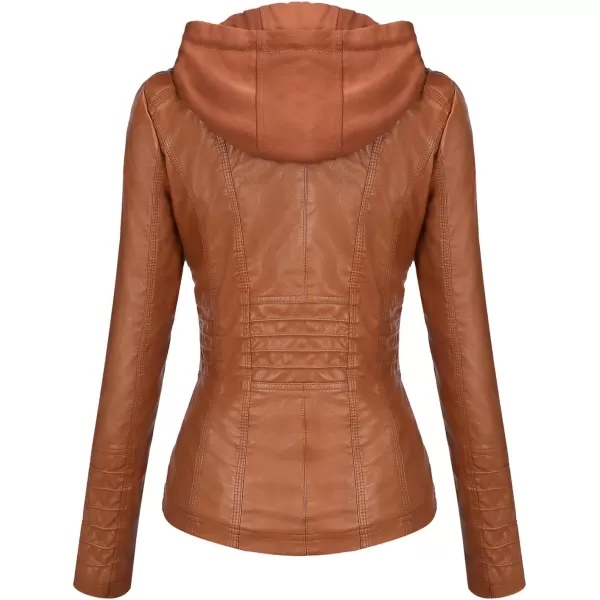 Tanming Women's Removable Hooded Faux Leather Jackets