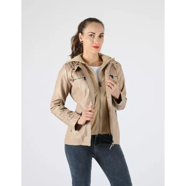 Tanming Women's Removable Hooded Faux Leather Jackets