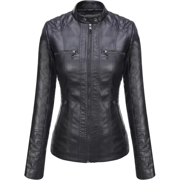 Tanming Women's Removable Hooded Faux Leather Jackets