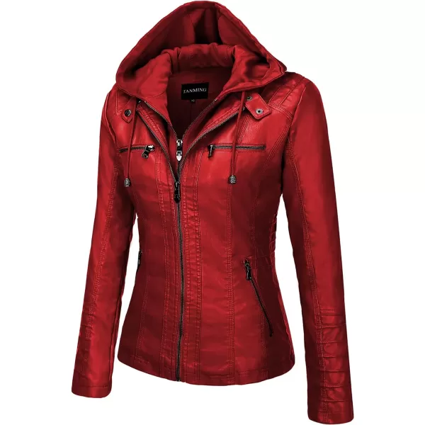 Tanming Women's Removable Hooded Faux Leather Jackets
