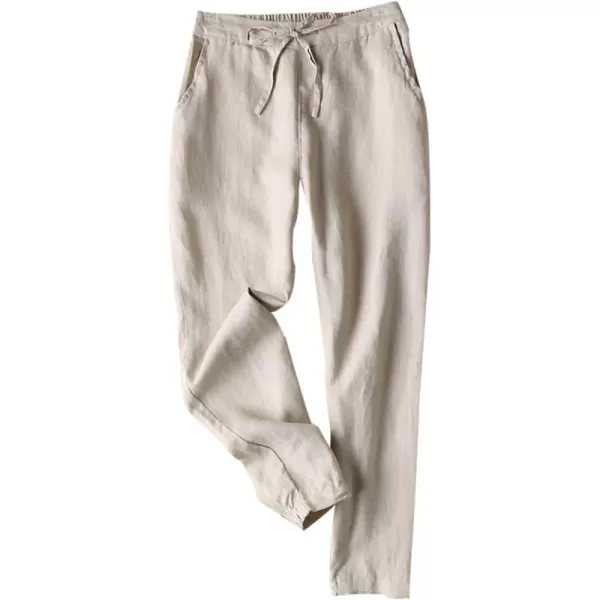 Tanming Linen Pants for Women Summer Casual High Waisted Drawstring White Beach Pant