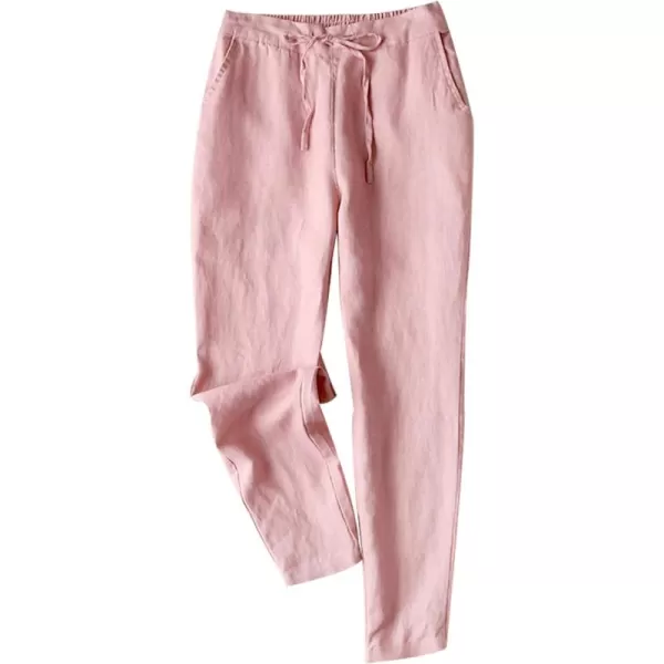 Tanming Linen Pants for Women Summer Casual High Waisted Drawstring White Beach Pant