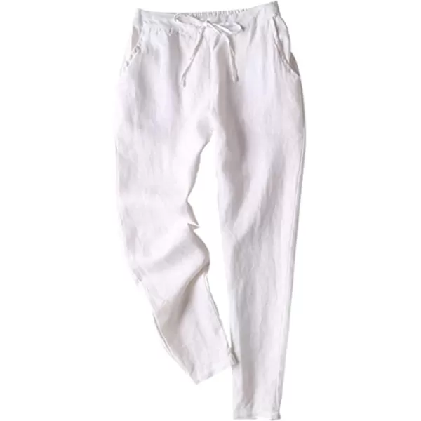 Tanming Linen Pants for Women Summer Casual High Waisted Drawstring White Beach Pant