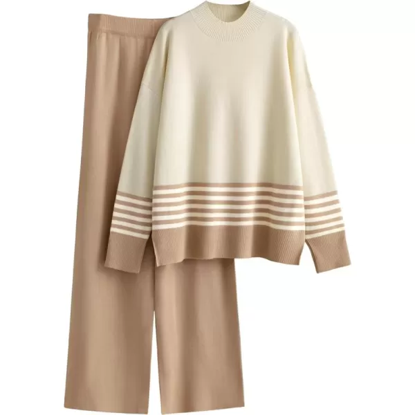 Tanming Women's Lounge Sets 2 Piece Outfits Knitted Pullover Sweater Tops Wide Leg Pants Tracksuit