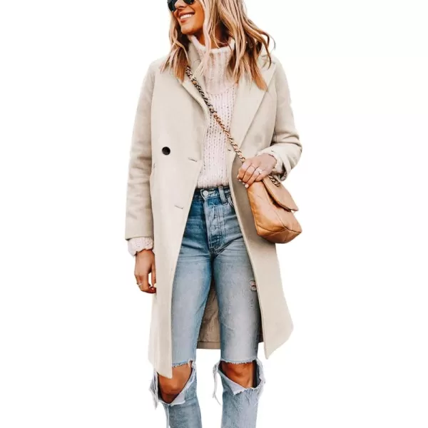 Tanming Women's Notch Lapel Double Breasted Wool Blend Mid Long Pea Trench Coat