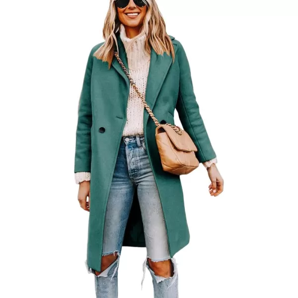 Tanming Women's Notch Lapel Double Breasted Wool Blend Mid Long Pea Trench Coat